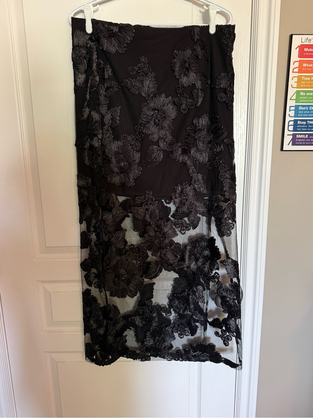 Dynamite Black Floral Lace Midi Skirt